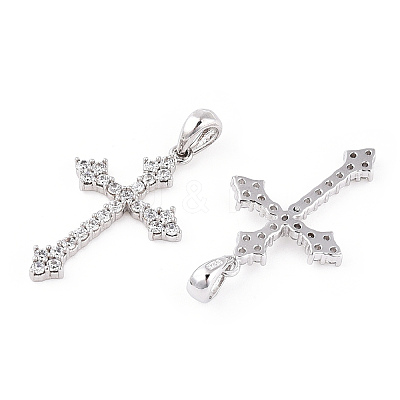 Rhodium Plated 925 Sterling Silver Micro Pave Clear Cubic Zirconia Pendants STER-T007-31P-1