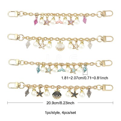 4Pcs 4 Styles Alloy Rhinestone with Acrylic Pearl Bead Charm Cable Chain Bag Decorative Chains HJEW-FS00060-04-1