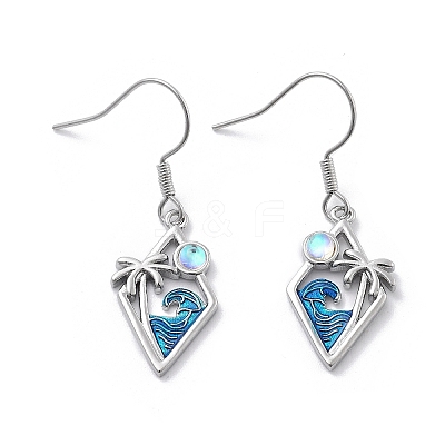 Brass Glass Dangle Earrings EJEW-B134-02-1