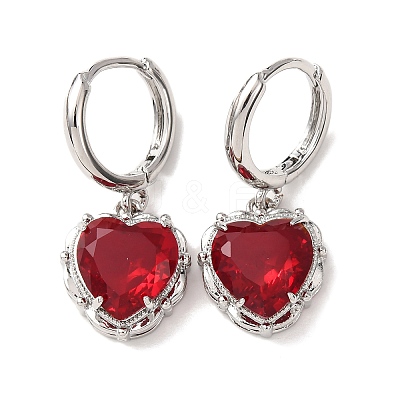 Valentine's Day Heart Brass & Glass Hoop Earrings EJEW-Z164-23P-01-1