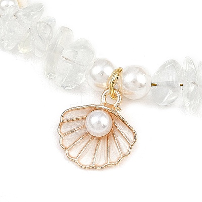 Zinc Alloy Enamel Shell Shape Charm Round Shell Pearl & Dyed Synthetic Turquoise Starfish & Opalite Chip Beaded Anklets AJEW-AN00735-01-1