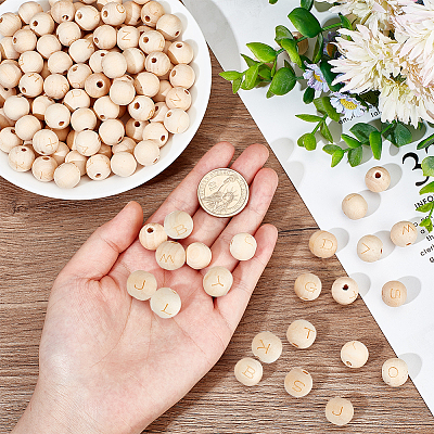 5 Sets Alphabet Undyed Wood Beads WOOD-OC0002-69-1