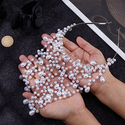Imitation Pearls Hair Bands for Women Girls AJEW-WH20033-107-1