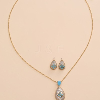 Brass Micro Pave Cubic Zirconia Pendant Necklaces & Stud Earrings Sets FS-WGE5CB1-02-1