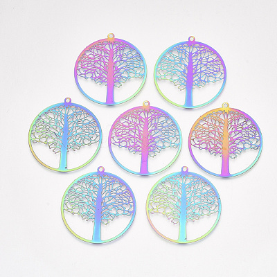 Ion Plating(IP) 201 Stainless Steel Filigree Pendants X-STAS-S108-44-1