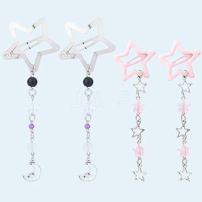2Pcs 2 Styles Star Iron & Plastic Snap Hair Clips PHAR-CP0001-29-1