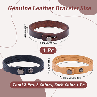 3Pcs 3 Colors Leather Cord Snap Bracelets BJEW-CL0001-06-1
