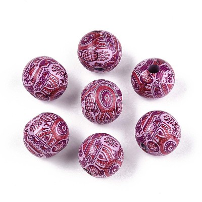 Bohemian Style Printed Schima Wood Beads WOOD-T032-31E-1