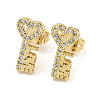 Brass Micro Pave Cubic Zirconia Ear Studs EJEW-P261-27E-G-1