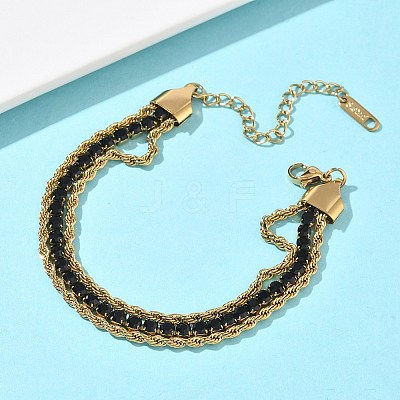304 Stainless Steel & Rhinestone Rope Chain Double Layers Bracelets for Women BJEW-F540-09G-1
