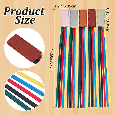 5Pcs 5 Colors Colorful Ribbon PU Leather Bookmarks AJEW-CP0003-86A-1