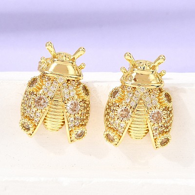 Brass Micro Pave Cubic Zirconia Stud Earrings EJEW-D355-02G-02-1