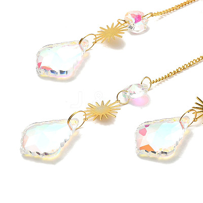 Heart Natural Quartz Crystal Chips Hanging Ornaments HJEW-G024-01B-1