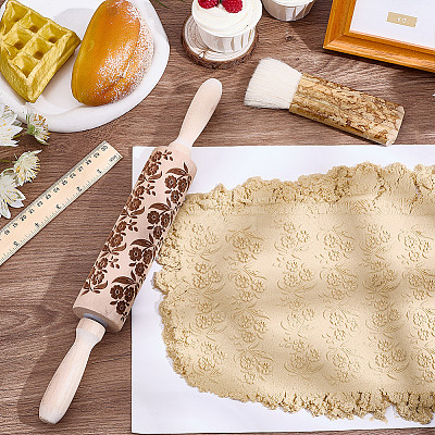 Flower Print Wood Rolling Pin AJEW-WH0314-689B-1