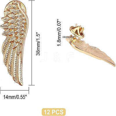 6 Pairs Wing Alloy Brooches JEWB-CA0001-08LG-1