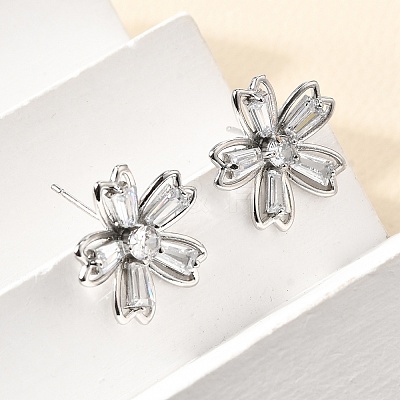 Flower Brass Micro Pave Cubic Zirconia Stud Earrings & Pendant Necklaces Sets SJEW-Z002-02P-1