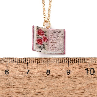Brass Enamel Book Pendant Necklaces for Women KK-CBAF5B9-01G-06-1
