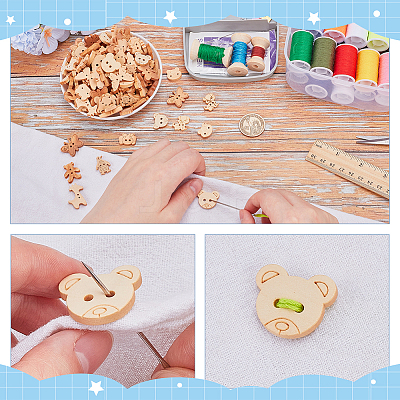 240Pcs 12 Styles 2-Hole Wood Buttons BUTT-AR0001-23-1