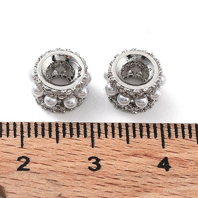 Rack Plating Brass Micro Pave Cubic Zirconia European Beads KK-P247-15P-1