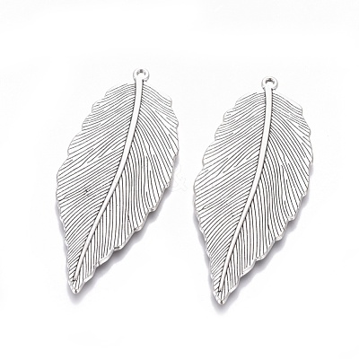 Tibetan Style Alloy Leaf Large Pendants X-TIBEP-S607-AS-LF-1