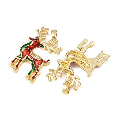 Christmas Brass Micro Pave Cubic Zirconia Enamel Pendants KK-B161-15G-01-1