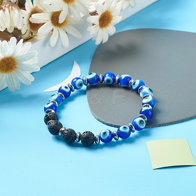 Evil Eye Handmade Lampwork Stretch Bracelets Set BJEW-JB06790-1