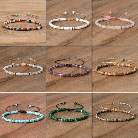 Natural & Synthetic Mixed Gemstone Beaded Braided Bracelets QH4784-M-1