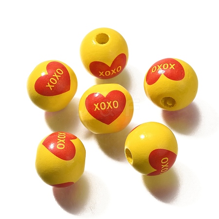 Valentine's Day Element Printed Wood Beads WOOD-R002-01-31-1