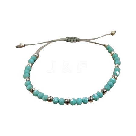 Glass & Brass Round Beads Braided Bead Bracelets RD6595-6-1