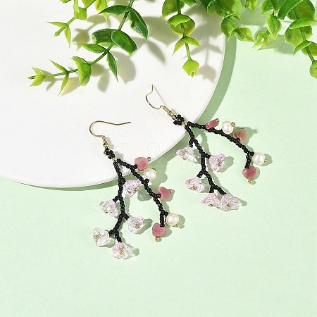 Glass Seed Bead Dangle Earrings EJEW-MZ00770-02-1