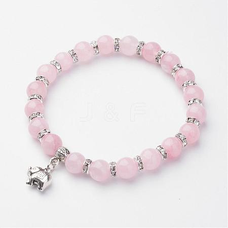 Natural Rose Quartz Charm Bracelets BJEW-N0017-D01-1