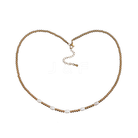 Stylish Natural Freshwater Pearls & Stainless Steel Beaded Necklaces for Women NR6960-2-1