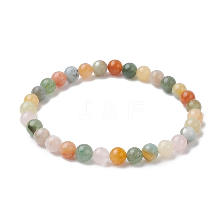 Natural Mixed Stone Round Beaded Stretch Bracelets BJEW-JB09917-04-1