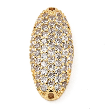 Rack Plating Brass Micro Pave Clear Cubic Zirconia Oval Connector Charms KK-A234-016G-1