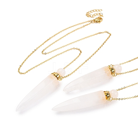 Natural Quartz Crystal Rock Crystal Bullet Shaped Perfume Bottle Pendant Necklaces G-B089-02G-01-1