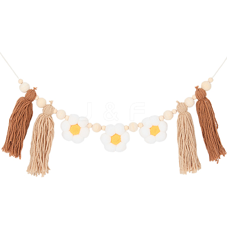 Wooden Banners with Flower Tassels Pendant Hanging Bunting FIND-WH20019-93B-1