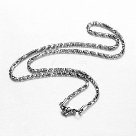 Non-Tarnish 201 Stainless Steel Mesh Chain Necklaces NJEW-G256-01P-1