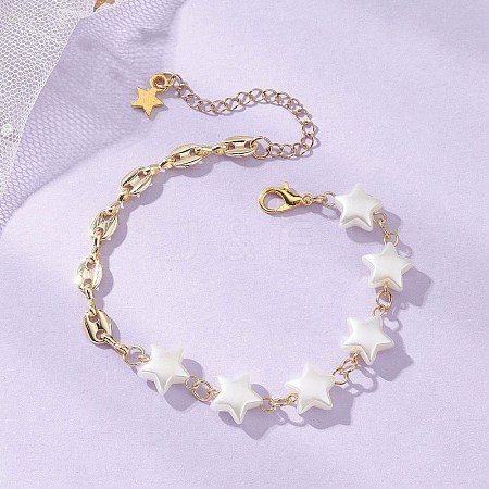 ABS Plastic Imitation Pearl Link Chain Bracelets BJEW-JB13093-1