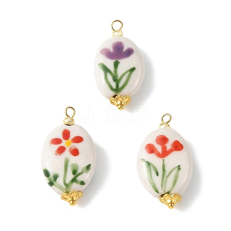 Hand Painted Porcelain Floral Pendants PALLOY-JF05909-1