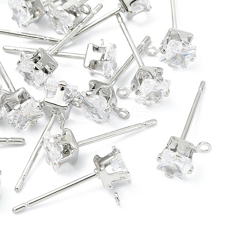 SHEGRACE Brass Clear Cubic Zirconia Square Stud Earring Findings XGR0103P-115P-1