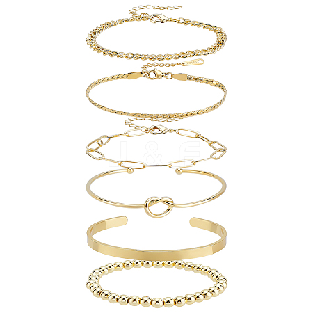 Synthetic Non-magnetic Hematite & Brass & Stainless Steel Cuff Bangles & Link & Charm Bracelets Sets BJEW-PH0004-44-1