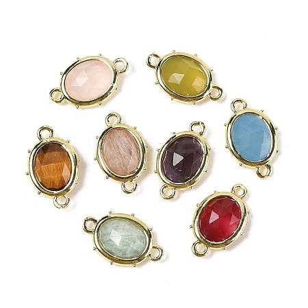 Natural Mixed Gemstone Faceted Oval Connector Charms G-I382-04G-1