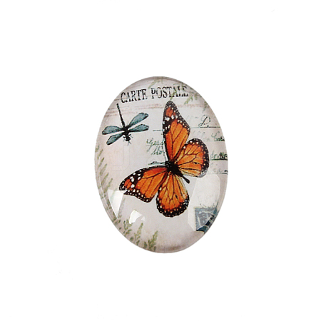 Butterfly Printed Glass Oval Cabochons X-GGLA-N003-20x30-C49-1