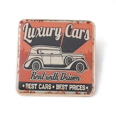 Square with Car Retro Alloy Brooches for Backpack Clothes JEWB-A032-02C-1