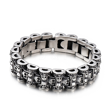 Titanium Steel Skull Link Chain Bracelet for Men WG89926-01-1