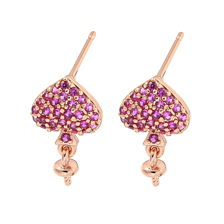 Rack Plating Brass Micro Pave Hot Pink Cubic Zirconia Stud Earring Finding EJEW-C102-05G-02B-1