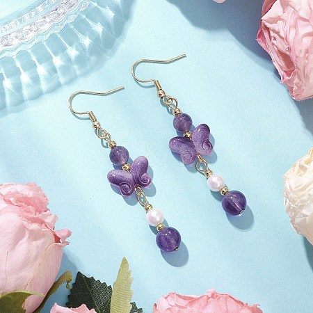 Natural Amethyst Butterfly Dangle Earrings EJEW-JE06317-03-1