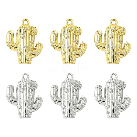 6Pcs 2 Colors Brass with Cubic Zirconia Pendants KK-CJ0003-52-1