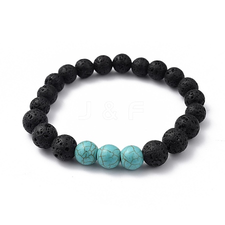 Synthetic Turquoise(Dyed)(Dyed) & Natural Lava Rock Beaded Stretch Bracelets BJEW-JB05415-03-1