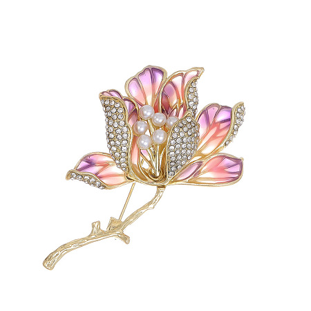 Light Gold Plated Alloy Enamel Flower Brooch PW-WG0DDB2-01-1